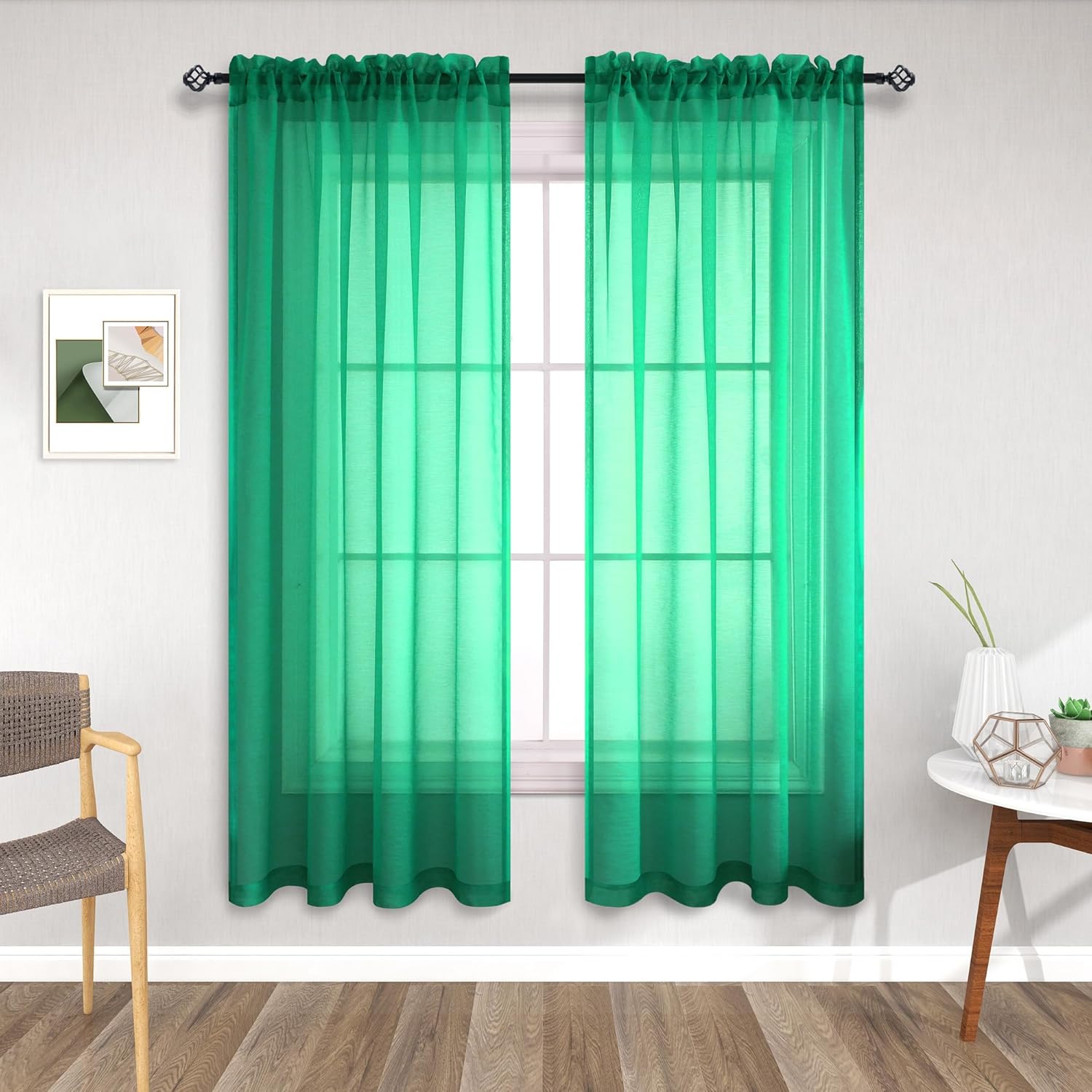 Pitalk Light Green Curtains for Living Room 2 Panels Set Bedroom Sheer Curtains 63 Inch Length